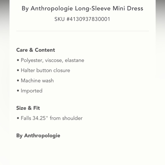 ANTHROPOLOGIE NWT By Anthropologie Long-Sleeve
Mini Dress Size M. - Picture 7 of 9